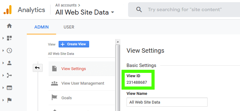 Google Analytics View ID for your report