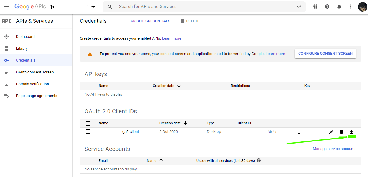 Download json secret file